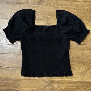 Madewell 100% Cotton Black Smocked Puff Sleeve Blouse Square Neck Size Small